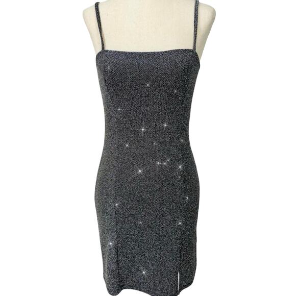 Y2K H&M Divided Silver Metallic Bodycon Mini Dress Women’s Small - Picture 2 of 9